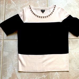 Talbots Black & Off-White Sweater Crystal Neckline